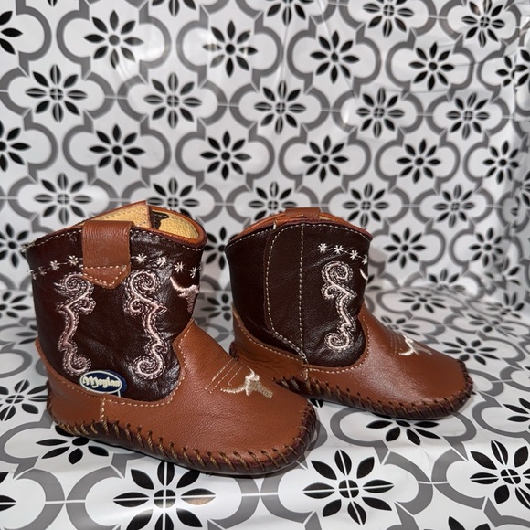 Meylan Baby unisex brown and tan leather western cowboy boots 6-9 months - Picture 4 of 15